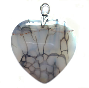 Dragon Veins Agate pendant heart with reproduction silver art deco bail