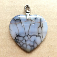 Load image into Gallery viewer, Dragon Veins Agate pendant heart with reproduction silver art deco bail