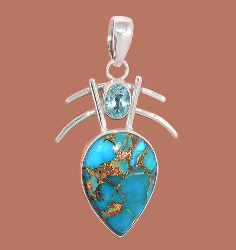 Mojave Turquoise and Blue Topaz Pendant