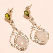 Load image into Gallery viewer, Rainbow Moonstone Earrings with Green Tourmaline Accents