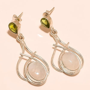 Rainbow Moonstone Earrings with Green Tourmaline Accents