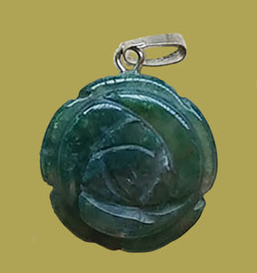 Green Moss Agate Pendant Carved Rose