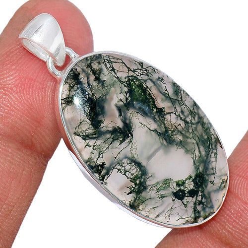 Green Moss Agate Pendant in Sterling Silver