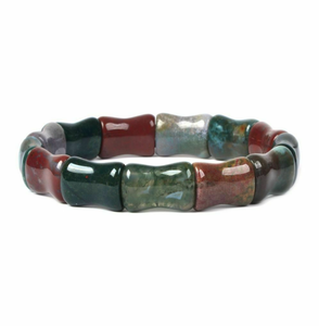 Red and Green Moss Agate Bamboo Bead Bracelet