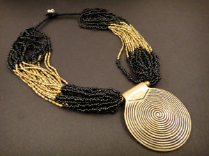 Black Beaded Medallion Necklace Naga Necklace Design