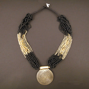 Black Beaded Medallion Necklace Naga Necklace Design