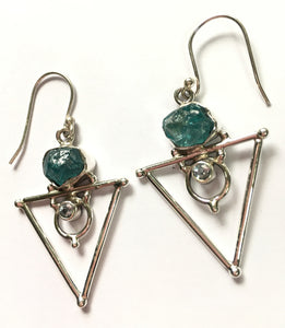 Apatite Earrings Raw Neon Blue with Blue Topaz accents