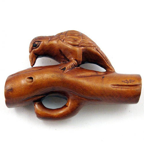Bird on a Branch Japanese Boxwood Netsuke Bead