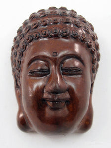 Buddha Face Japanese Hand-Carved Boxwood Netsuke Bead