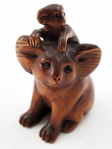Mom and Baby Koala Bear Boxwood Netsuke Bead