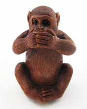 Load image into Gallery viewer, Speak No Evil Chimpanzee Japanese Boxwood Netsuke Bead