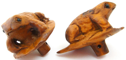 Small Frog Button in the Ojime Tradition Hand-carved Boxwood