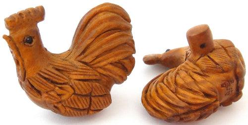 Rooster Button in the Ojime Beads Tradition