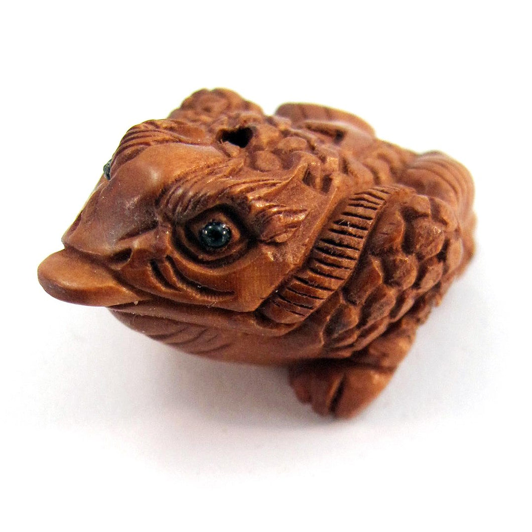 Prosperity Frog bead or Toad hand carved Boxwood Ojime bead