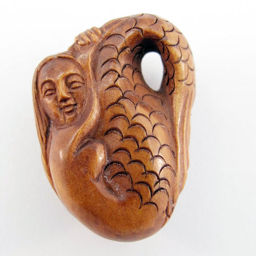 Resting Mermaid Boxwood Ojime Bead