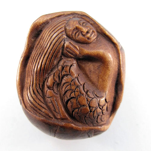 Mermaid  Bead Ojime bead Mermaid in a Pumpkin Shell