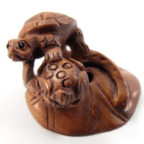 Turtle with Lotus Pod Ojime Bead