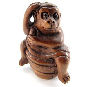 Monkey Bead Monkey Bathing in a Barrel Ojime Bead