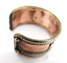 Load image into Gallery viewer, Om Mani Padme Hum Man&#39;s Adjustable Ring Hand-Made Brass and Copper Ring