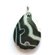 Load image into Gallery viewer, Black Onyx Pendant with Sterling Silver Flower Bail