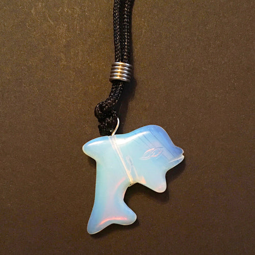 Opalite Dolphin Pendant Necklace on Black Cord aka Dolphin Fetish