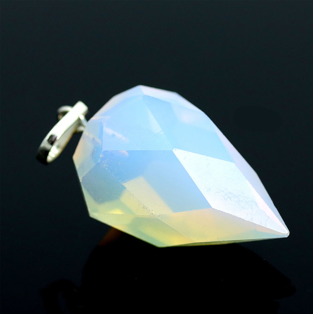 Faceted Opalite Pendant with Silver Bail