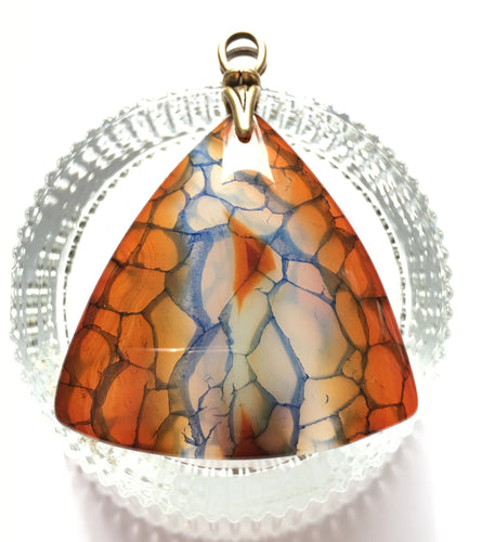 Orange and Blue Dragon Veins Agate Pendant with brass bail.