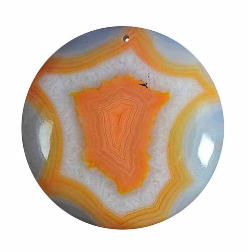 Orange and White Banded Agate Geode 36mm Round Cabochon
