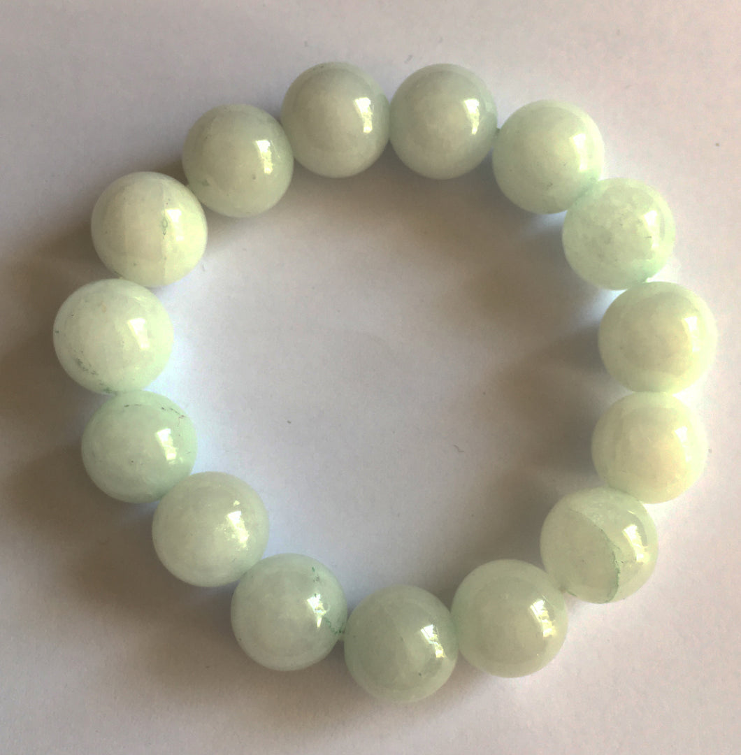 Pale Green Jade 12mm Round Bead Bracelet - Natural