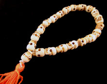 Load image into Gallery viewer, Skull Bracelet of Yak Bone Beads with Orange Cotton Tassel Small