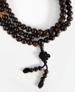 Buddhist Prayer Beads Dark Lotus Seed and Carnelian Mala with Macrame