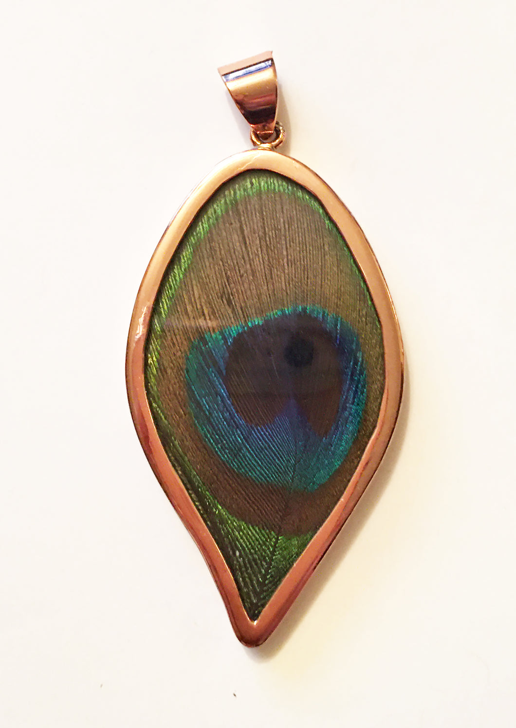 Peacock Feather Pendant in Copper Frame