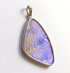 Butterfly Wing Pearl Blue Morpho Pendant in Size Large