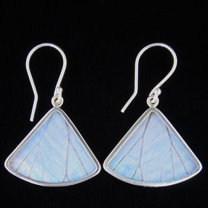Butterfly Wing Pearl Blue Morpho Butterfly Earrings in a Fan Shape