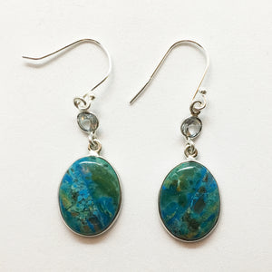 Peruvian Blue Opal Earrings with Blue Topaz Accents
