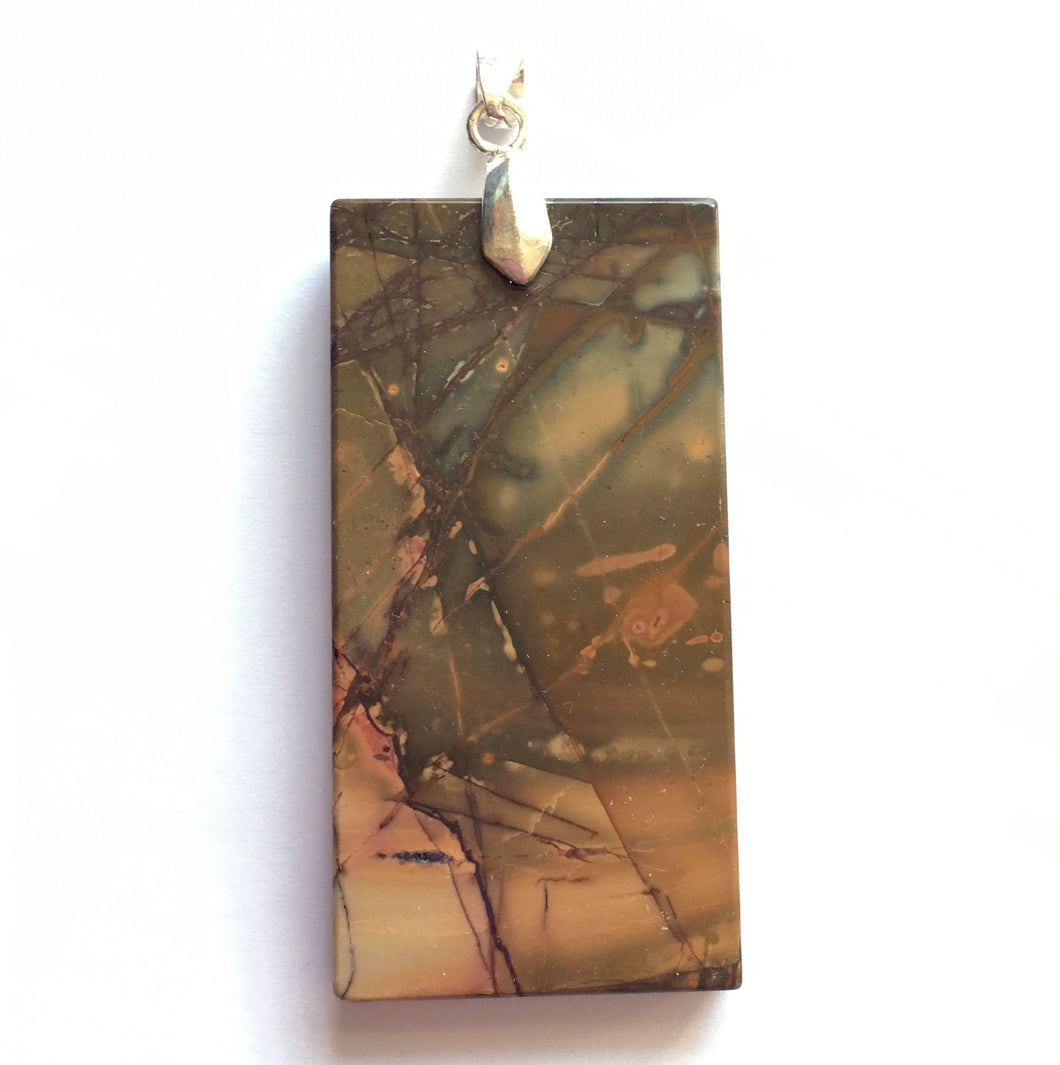 Picasso Stone Pendant  in smoky orange and blue in rectangular tile shape
