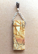 Load image into Gallery viewer, Picasso Stone Pendant  in Autumn hues in rectangular tile shape with silver chain bail