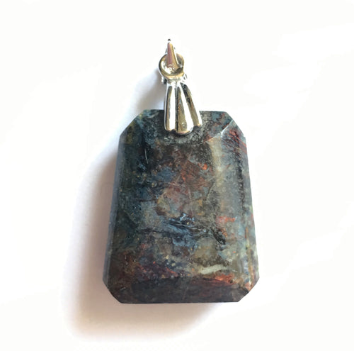 Blue Pietersite Pendant in Beveled Trapezoid with Sterling Silver Bail