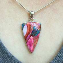 Load image into Gallery viewer, Turquoise Pendant Natural Kingman Pink Dahlia Sterling Silver Triangle Shape Setting