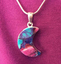 Load image into Gallery viewer, Turquoise Pendant Natural Kingman Pink Dahlia Crescent Moon