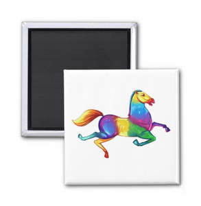 Psychedelic Trotter Horse Square Refrigerator Magnet by Kyle MacDuggall