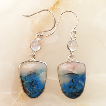 Load image into Gallery viewer, Quantum Quattro Silica TM Earrings in Sterling Silver Shields with Rainbow Moonstone Accents