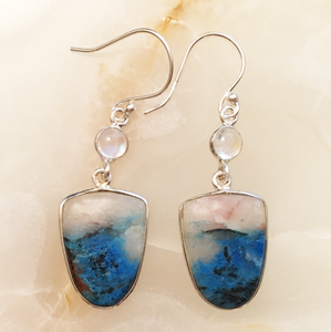 Quantum Quattro Silica TM Earrings in Sterling Silver Shields with Rainbow Moonstone Accents