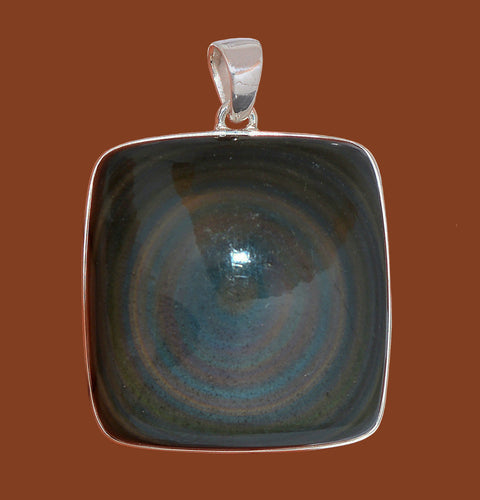 Rainbow Obsidian Pendant in square sterling silver frame