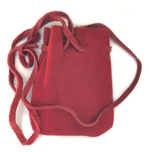 Red Suede Leather Drawstring Pouch