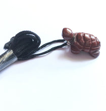 Load image into Gallery viewer, Red Jasper Turtle Amulet on Black Cord aka Turtle Fetish