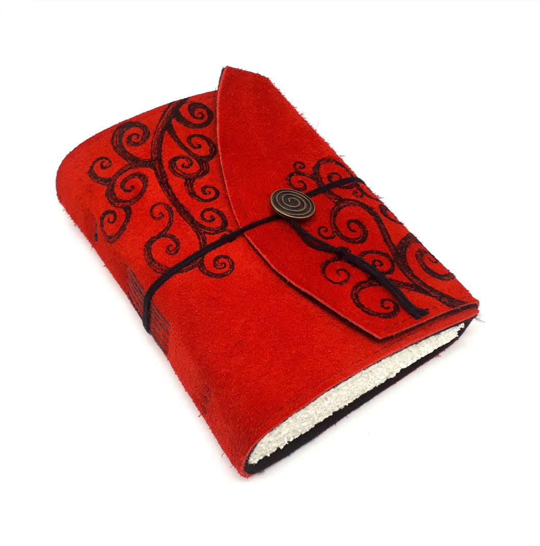 Celtic Journal in Red Handmade Curly Vines Leather Swirl Tree Journal