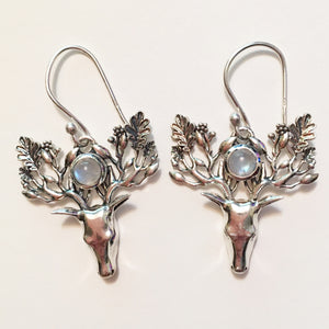 Rainbow Moonstone Reindeer Earrings in Sterling Silver
