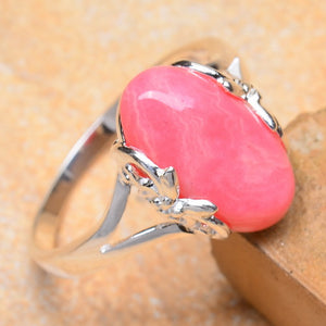 Rhodochrosite Ring in Bow-Design Sterling Silver Plated Ring