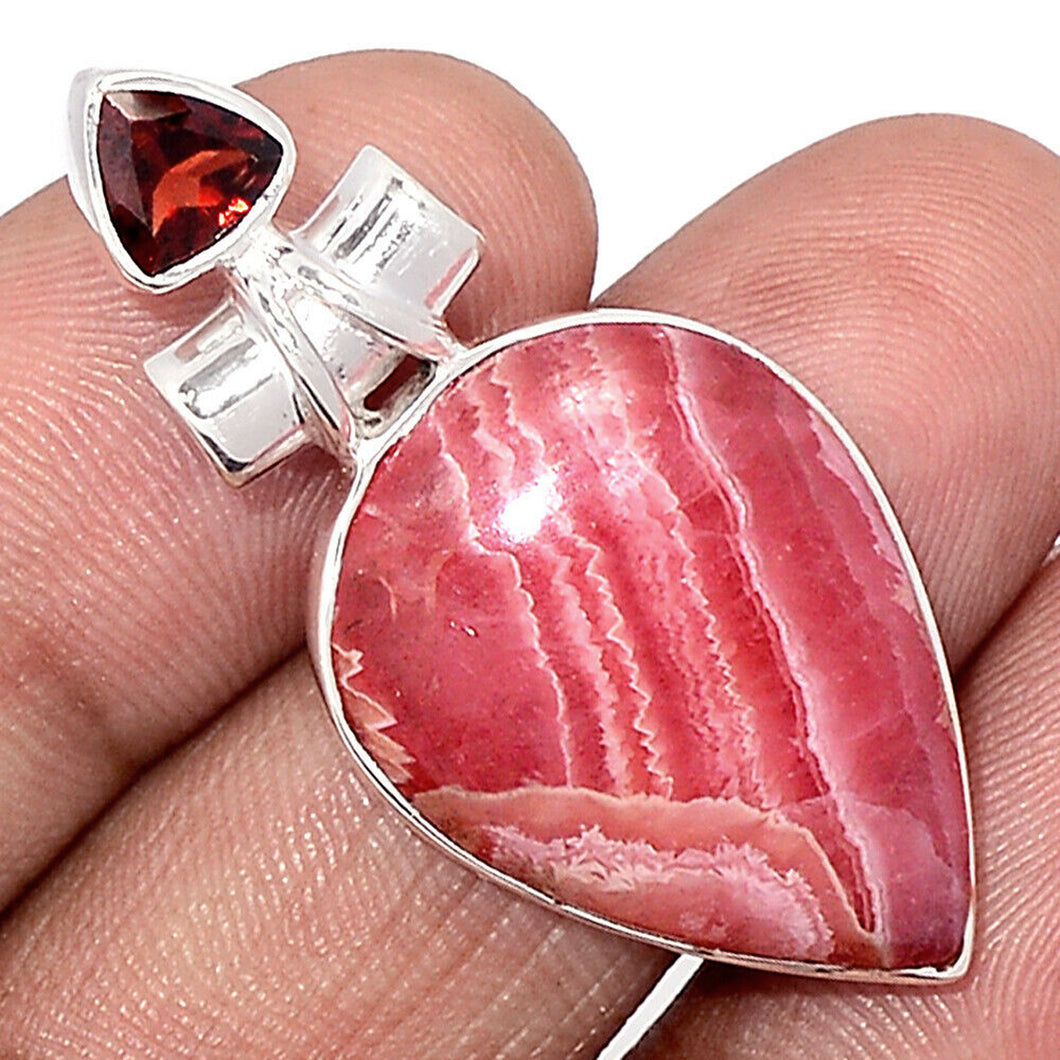 Rhodochrosite Pendant with faceted Brazilian Amethyst  - a master balancing crystal